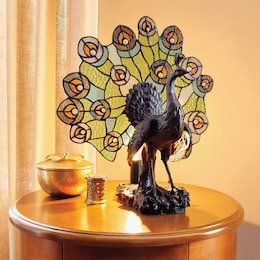 Penny Stained Glass Peacock Lamp, , large
