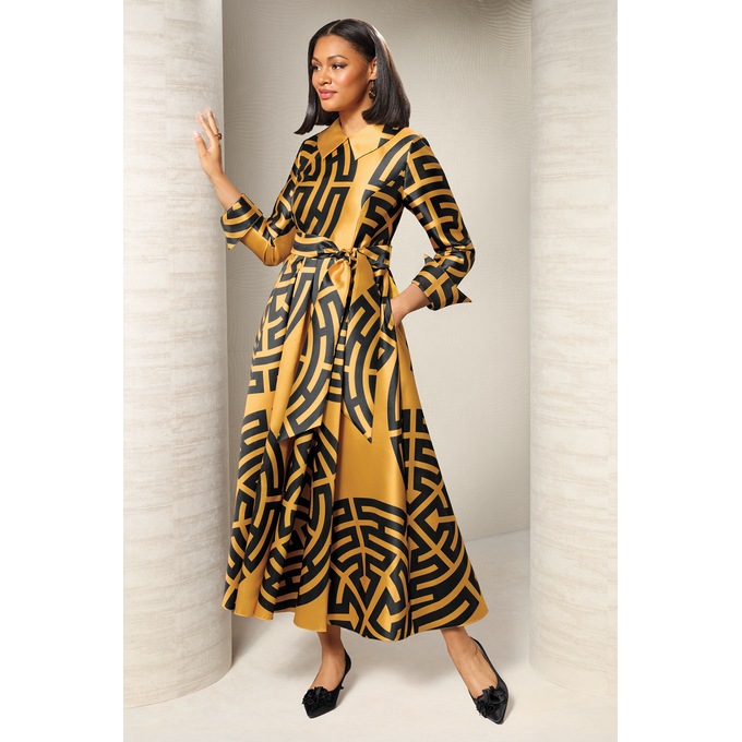 Fabulous Belted Maxi Dress for Women with Full Skirt in Satin Twill, , large