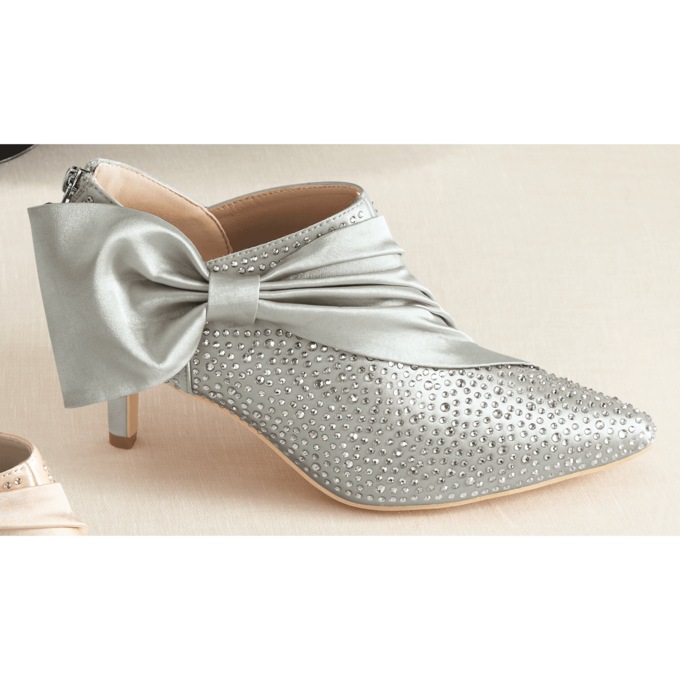Rhinestone Satin Bow Shootie for Women with Memory Foam and 2.25" Heel, , large