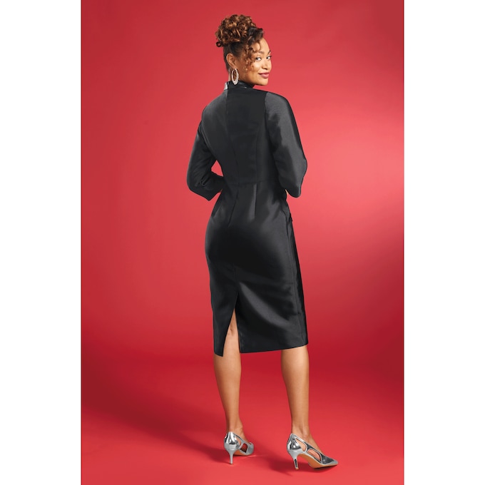 Athena Women's Sheath Dress with High Collar and Big Buttons, Black, large