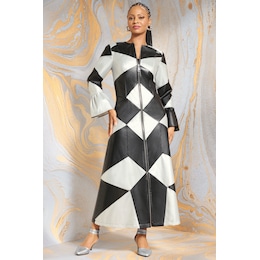 Colorblocked Faux-Leather Maxi Dress, , large