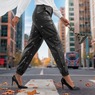 Faux-Leather Grommet Jogger with Cargo Pockets and Elastic Cuffs, , large