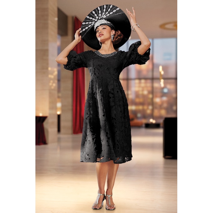 Renira Lace Fit-and-Flare Dress and Hat, , large