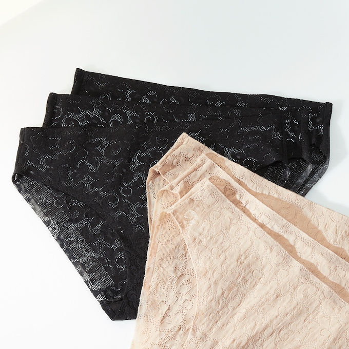 3-Pack Women&rsquo;s All-Over Lace Mid-Rise Panties with No-Ride Gripper Legs, , large