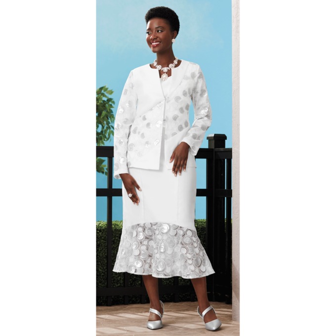 Dot Sequin Jacket Dress, White, large