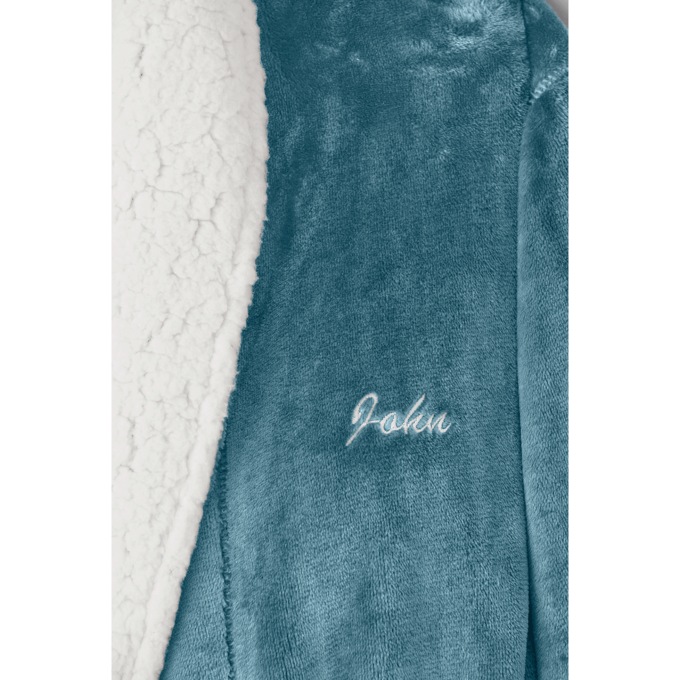 Faux-Sherpa Trim Unisex Robe, , large