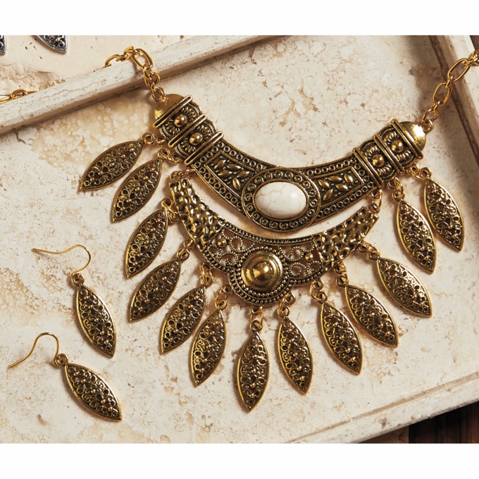 Southwest Stone and Feather Necklace/Earring Set, , large