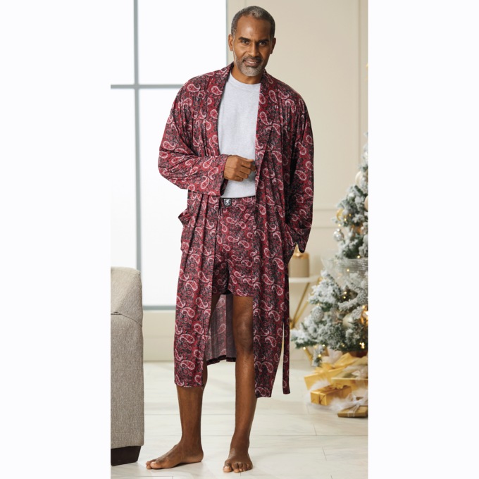 Stacy Adams Collar Knit Robe, Red Paisley, large