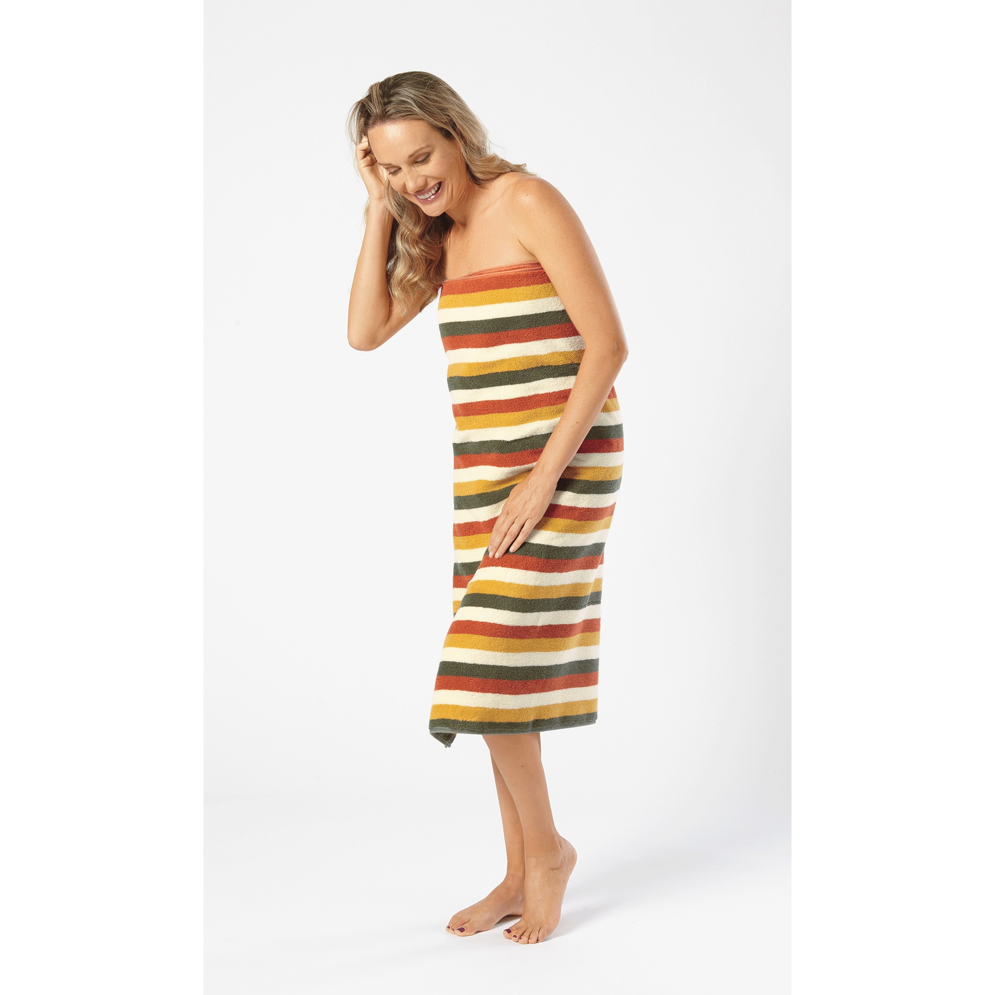 Set of 2 Serene Cotton Terry Bath Sheets, Spice Stripe, large