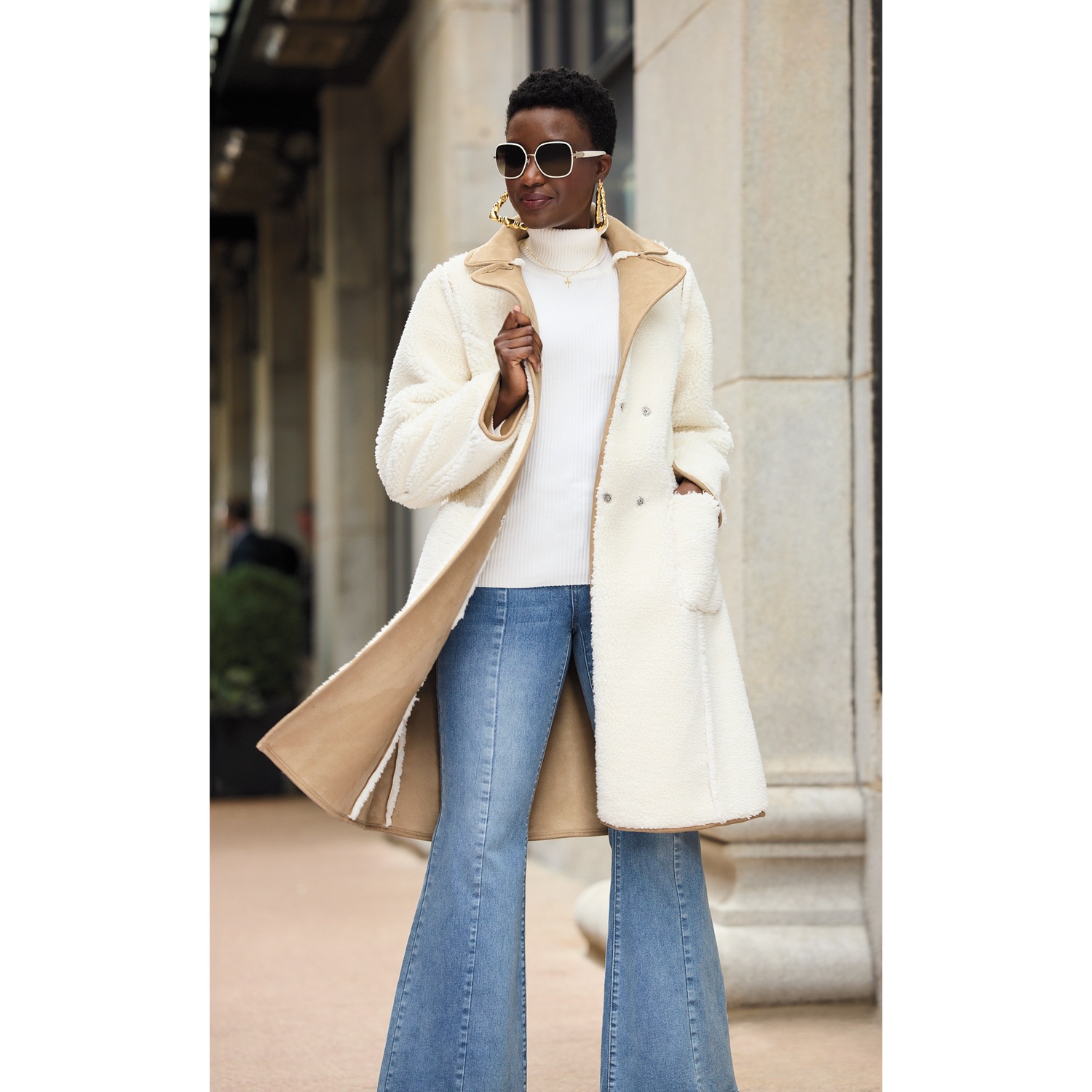 Reversible faux shearling coat store
