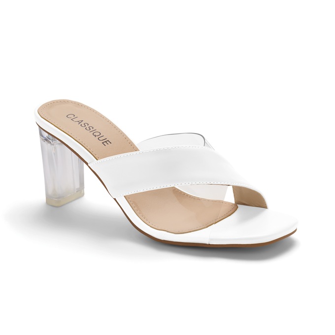 Maleesa Women's Slide with Faux-Leather Strap & 2.75” Clear Heel, , large