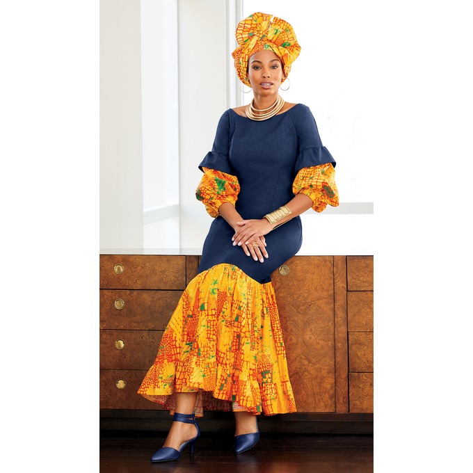 Asia Denim Ankara Dress, , large
