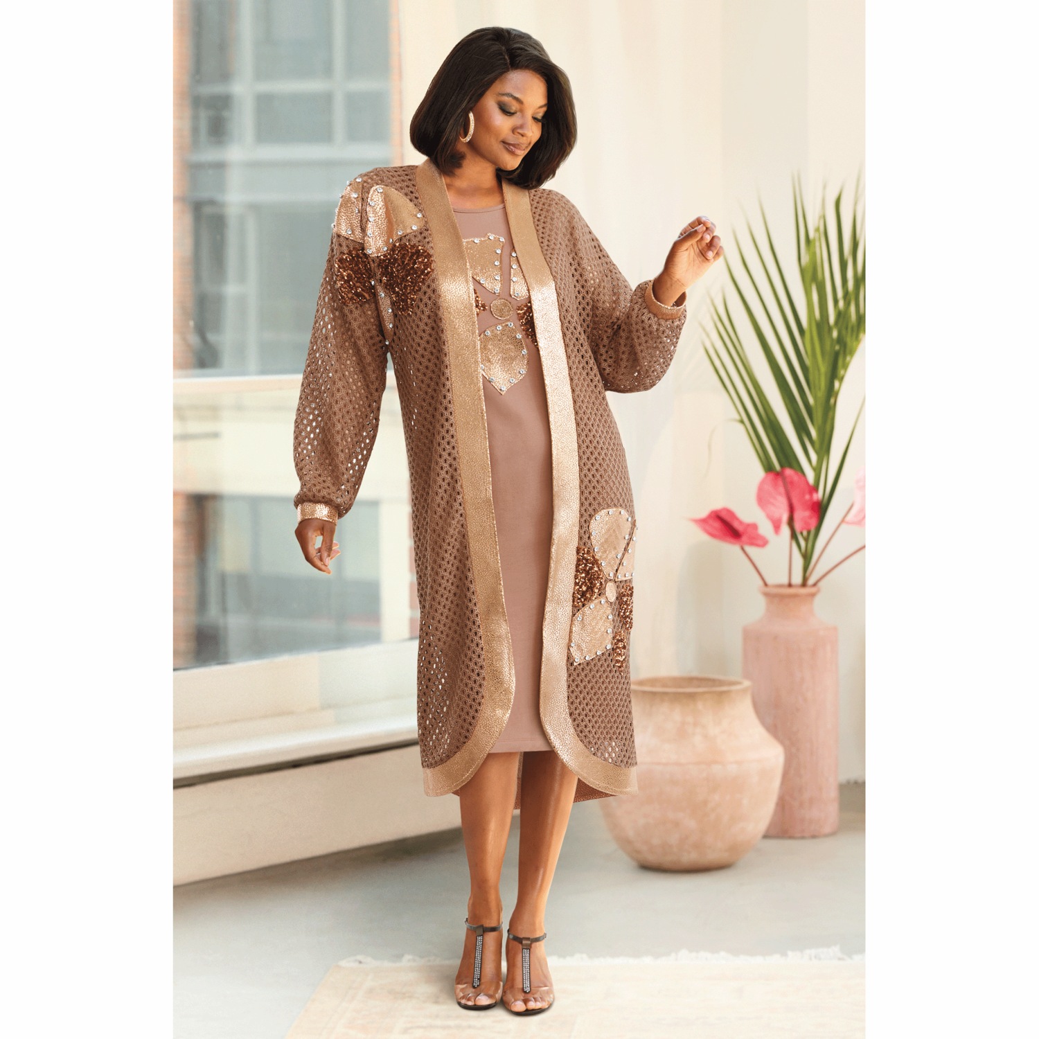 knee length dresses for ladies Catwalk Crush Mesh Trench Coat in Blush main image 0