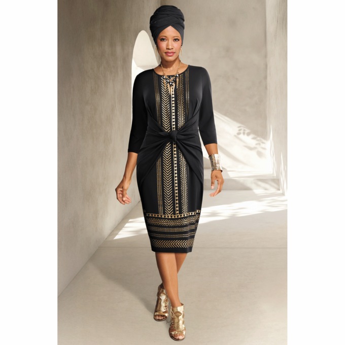 Yonette 2-Way Convertible Sheath Dress with Side Cowls for Women, , large