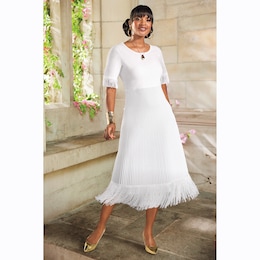 Maecee A-Line Fringe Hem Sweater Dress, , large