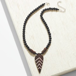 Unisex Leaf Pendant on Beaded Necklace, , large