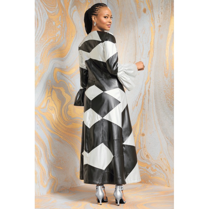 Colorblocked Faux-Leather Maxi Dress, , large