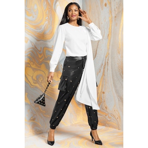 Makena Stretch Blouse with Attached Multi-Way Scarf, , large