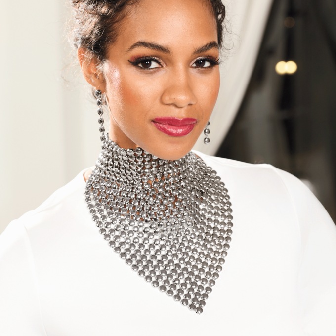 Dots Bib Necklace & Earring Set, Silvertone, large