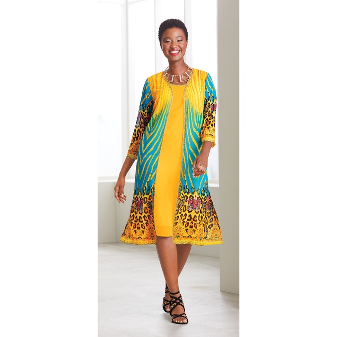 Tropical Animal Embellished Jacket Dress, , large