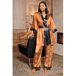 Gia 3-Piece Satin PJ &amp; Robe Set for Women with Kimono, Cami and Pant, , large