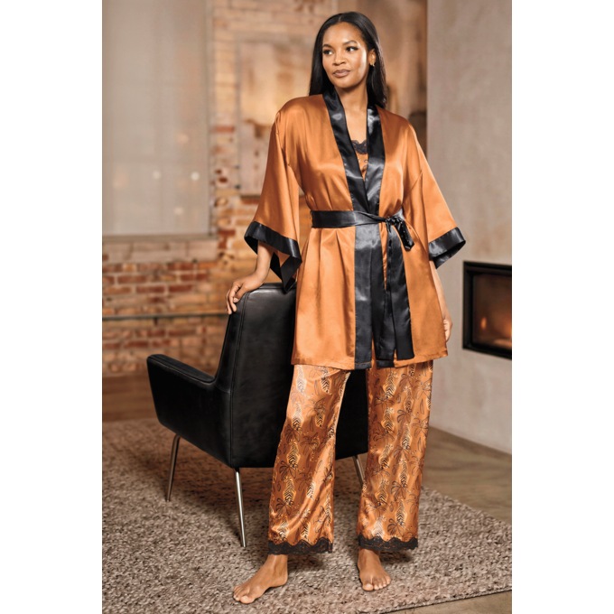 Gia 3-Piece Satin PJ & Robe Set for Women with Kimono, Cami and Pant, , large