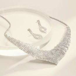 Crystal V-Shaped Bib Necklace &amp; Earring Set, , large