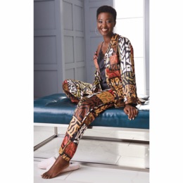 Printed Satin 3-Piece PJ Set, , large
