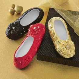 Women&#39;s Sequined Footie Slippers, , large