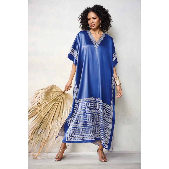 Chi Women's Long Caftan with Regal Border Print, , large