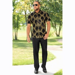 Stacy Adams Men&rsquo;s Silky, Stretchy Button-Down Shirt with Short Sleeves  , , large