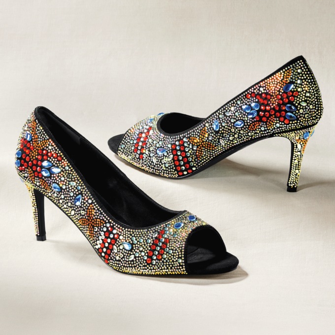 Azalea Wang Azora3 Peep Toe Rhinestone Pump for Women with 3" Stiletto Heel, , large