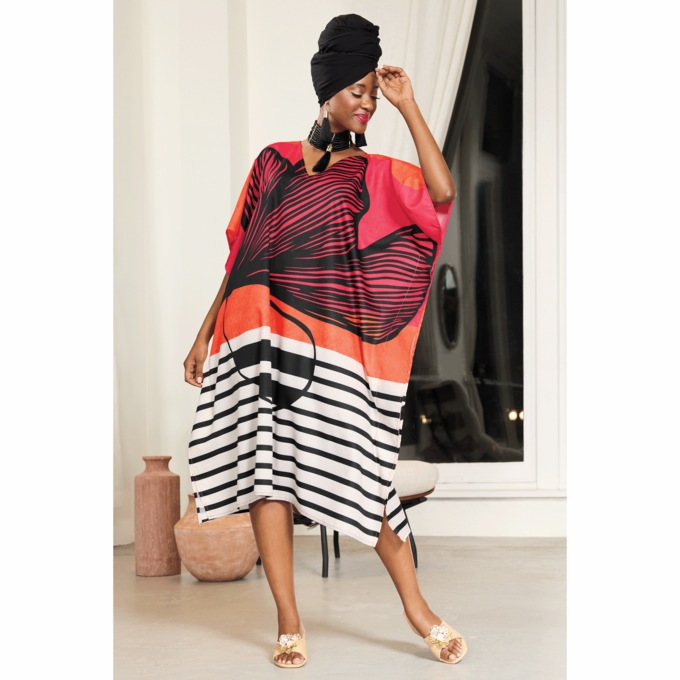 Thema Women&rsquo;s Medium-Length Caftan in Bold Print with V-Neck , , large