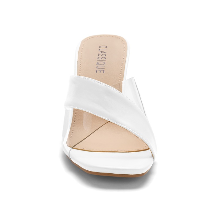 Maleesa Women's Slide with Faux-Leather Strap & 2.75” Clear Heel, , large