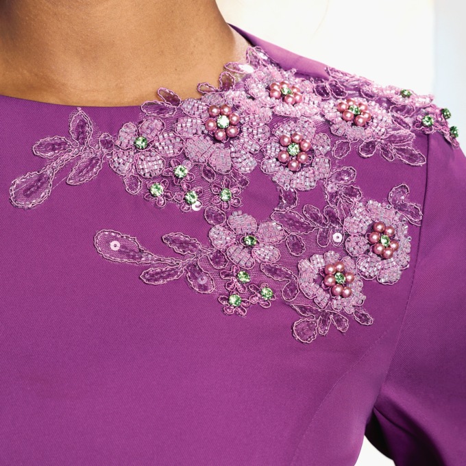 Giselle Embellished Skirt Suit with Jeweled, Embroidered Flowers, , large