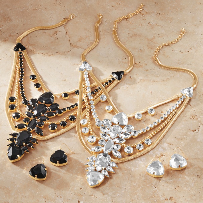 Modern Mixed Chain Bib Necklace & Earrings Set, , large