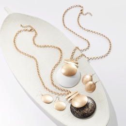 Long Necklace with Double Disc Pendant &amp; Earrings, , large
