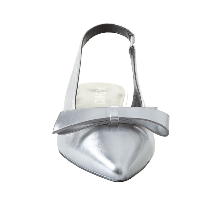 Metallic Bow Women's Faux-Leather Slingback with Low Sculpted Heel, , large