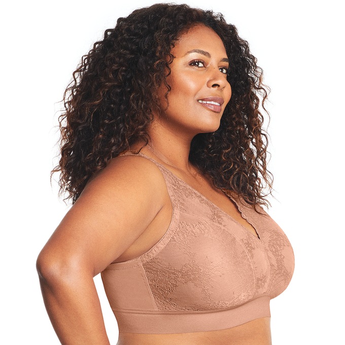 Lace Women's Bralette with Soft Stretch Lace and Wireless Comfort, Nude, large