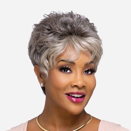 Vivica Fox Human Hair V Wig, White Gray Salt and Pepper Light Gray, large