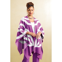 Kiora Open-Front Sweater Cape in Birdseye Jacquard Knit, , large