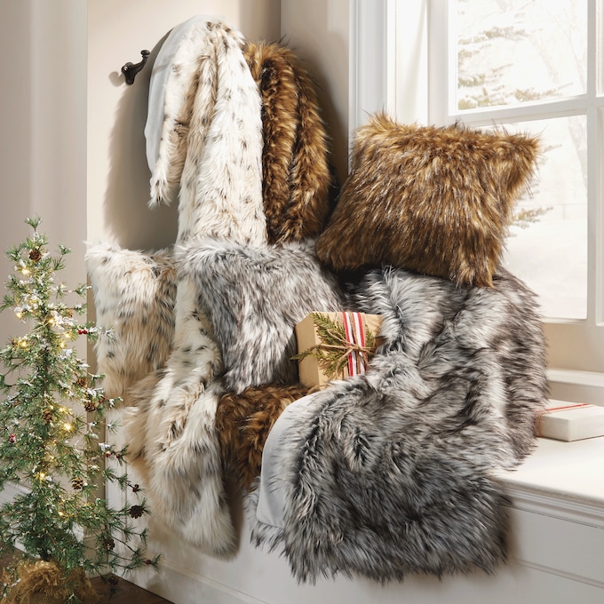 Faux-Fur Pillow, Gray, large