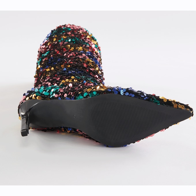 Azalea Wang Jimena Sequin Boot for Women with Checkered Pattern and 3” Heel, , large