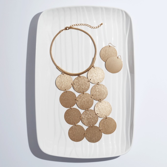 Round Grid Dangle Necklace and Earring Set, , large