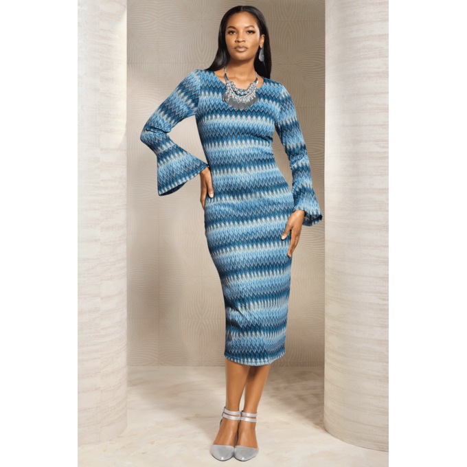 Sylvelia Openwork-Lace Midi Sheath Dress with Bell Cuffs, , large
