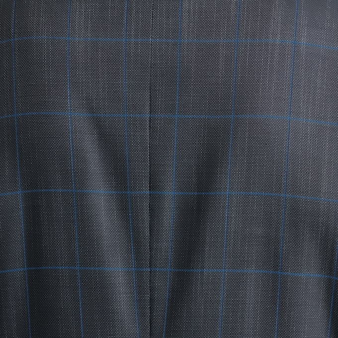 3-Piece Blue Windowpane Plaid Suit with Jacket, Pants and Contrasting Button-Down Vest, , large