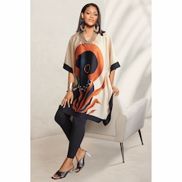 Sade Women&rsquo;s Short Caftan with Scoop Neck and Statement Graphic, , large