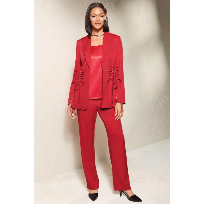 3-Piece Laced-Up Pant Outfit with Jacket and Satin Cami, , large