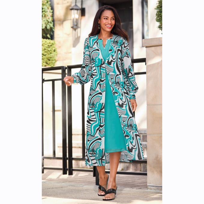Michelyne Jacket Dress, Teal Multi, large