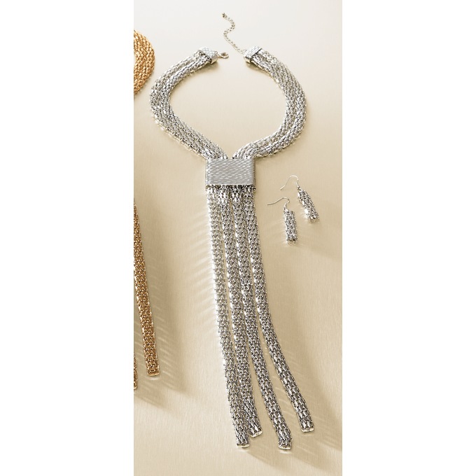 Fringe Drop Necklace and Earring Set, , large